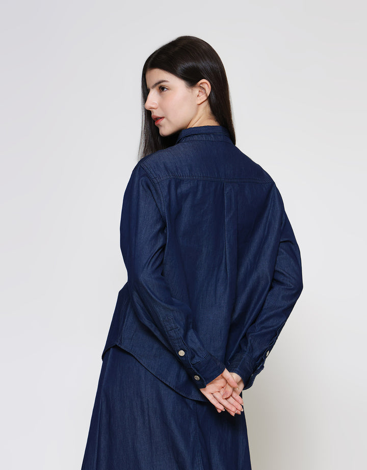 ZES With Big Bow Blouse Denim Wanita BLDT002