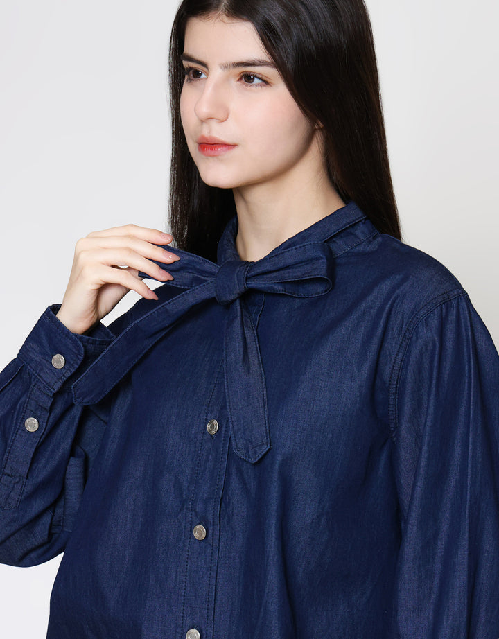 ZES With Big Bow Blouse Denim Wanita BLDT002
