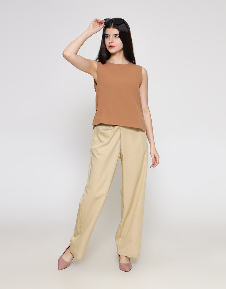 ZES Sleeveless With Statement Button Blouse Wanita MPRWT007