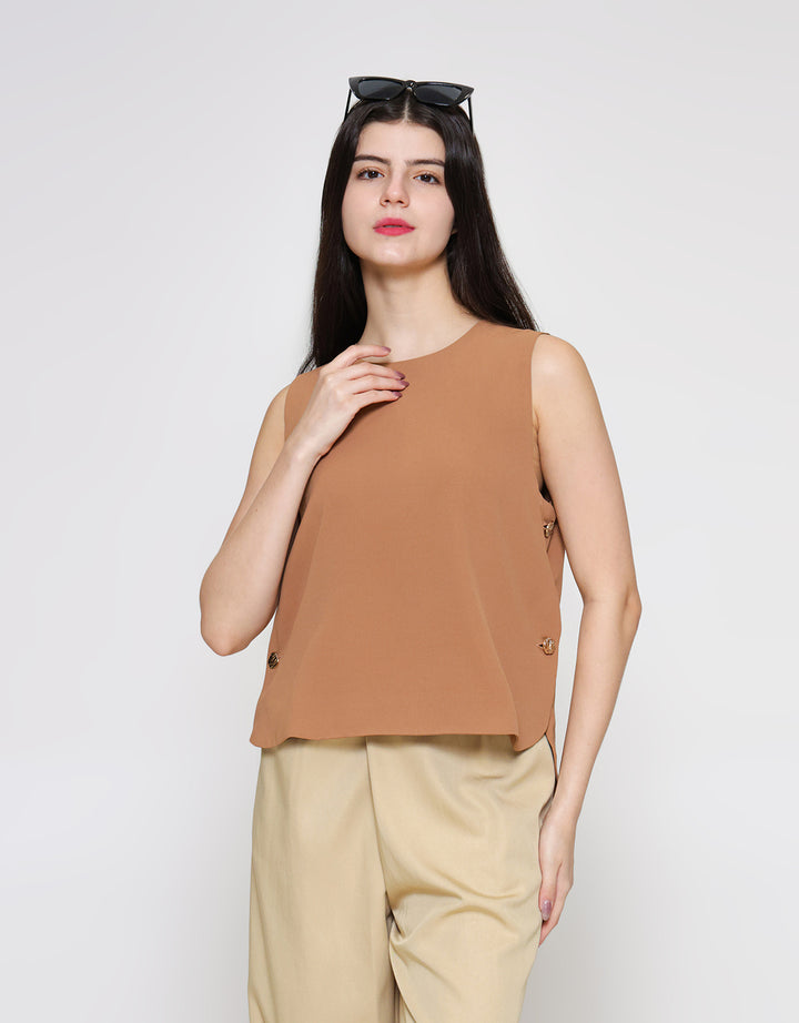 ZES Sleeveless With Statement Button Blouse Wanita MPRWT007