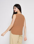ZES Sleeveless With Statement Button Blouse Wanita MPRWT007