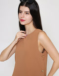 ZES Sleeveless With Statement Button Blouse Wanita MPRWT007