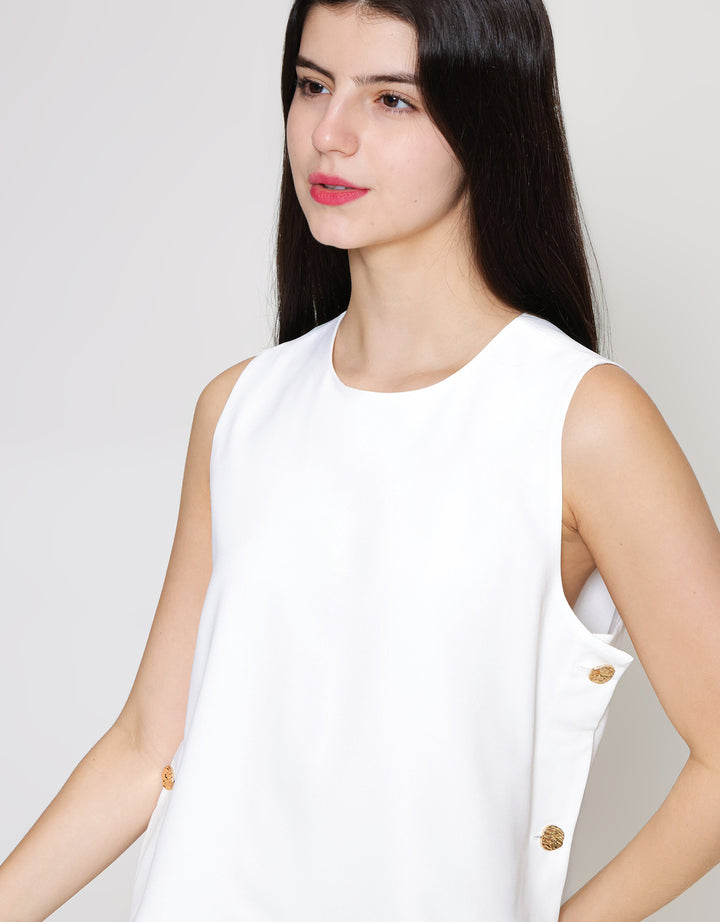 ZES Sleeveless With Statement Button Blouse Wanita MPRWT007