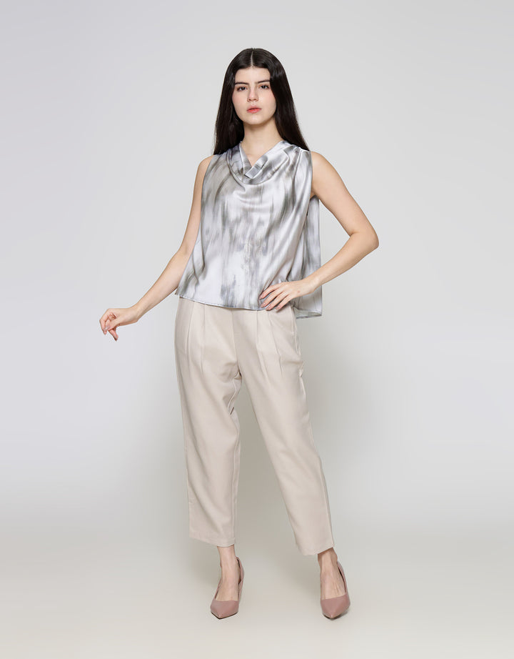 ZES Drappery Neck Abstract Blouse Wanita MPRWT008