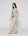 ZES Drappery Neck Abstract Blouse Wanita MPRWT008