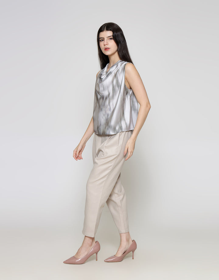 ZES Drappery Neck Abstract Blouse Wanita MPRWT008