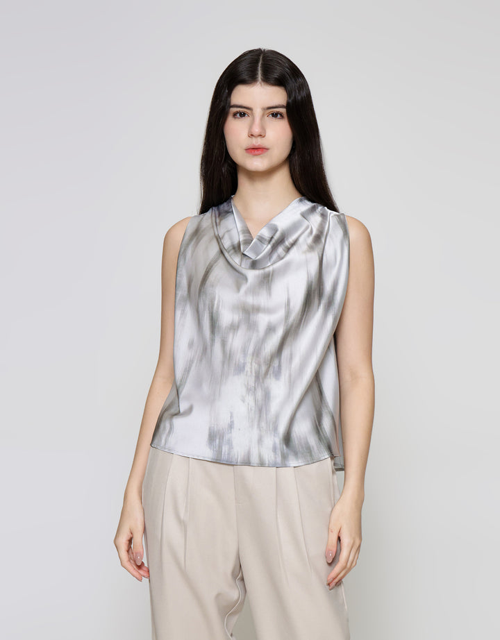 ZES Drappery Neck Abstract Blouse Wanita MPRWT008