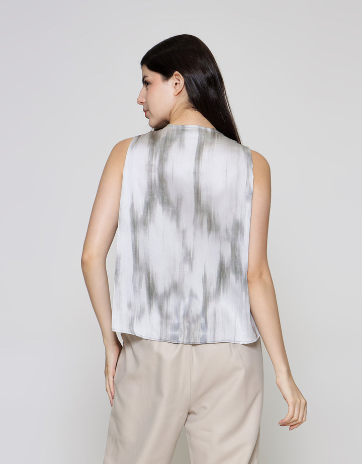 ZES Drappery Neck Abstract Blouse Wanita MPRWT008