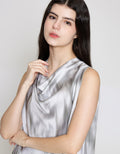 ZES Drappery Neck Abstract Blouse Wanita MPRWT008
