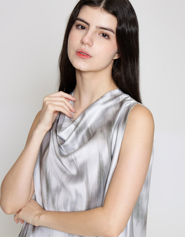 ZES Drappery Neck Abstract Blouse Wanita MPRWT008