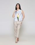 ZES Drappery Neck Flower Blouse Wanita MPRWT009