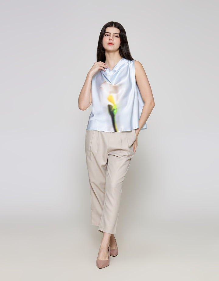 ZES Drappery Neck Flower Blouse Wanita MPRWT009