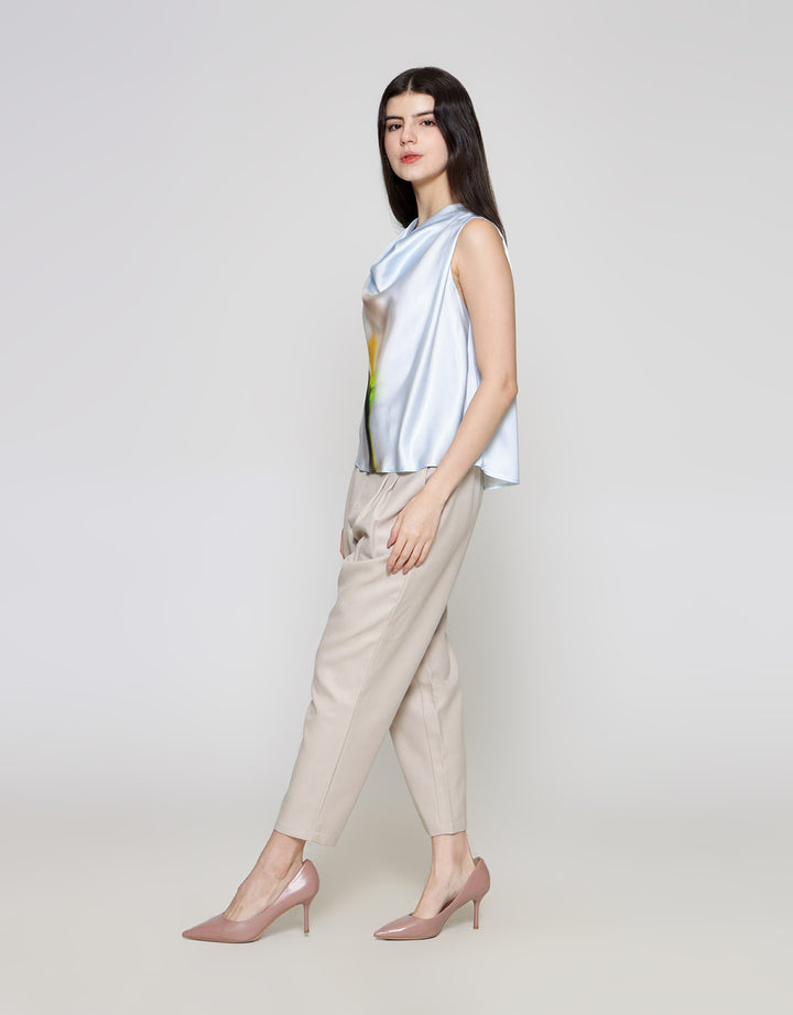 ZES Drappery Neck Flower Blouse Wanita MPRWT009