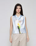 ZES Drappery Neck Flower Blouse Wanita MPRWT009