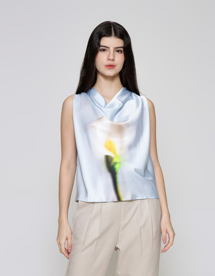 ZES Drappery Neck Flower Blouse Wanita MPRWT009