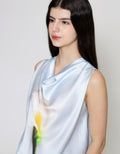 ZES Drappery Neck Flower Blouse Wanita MPRWT009