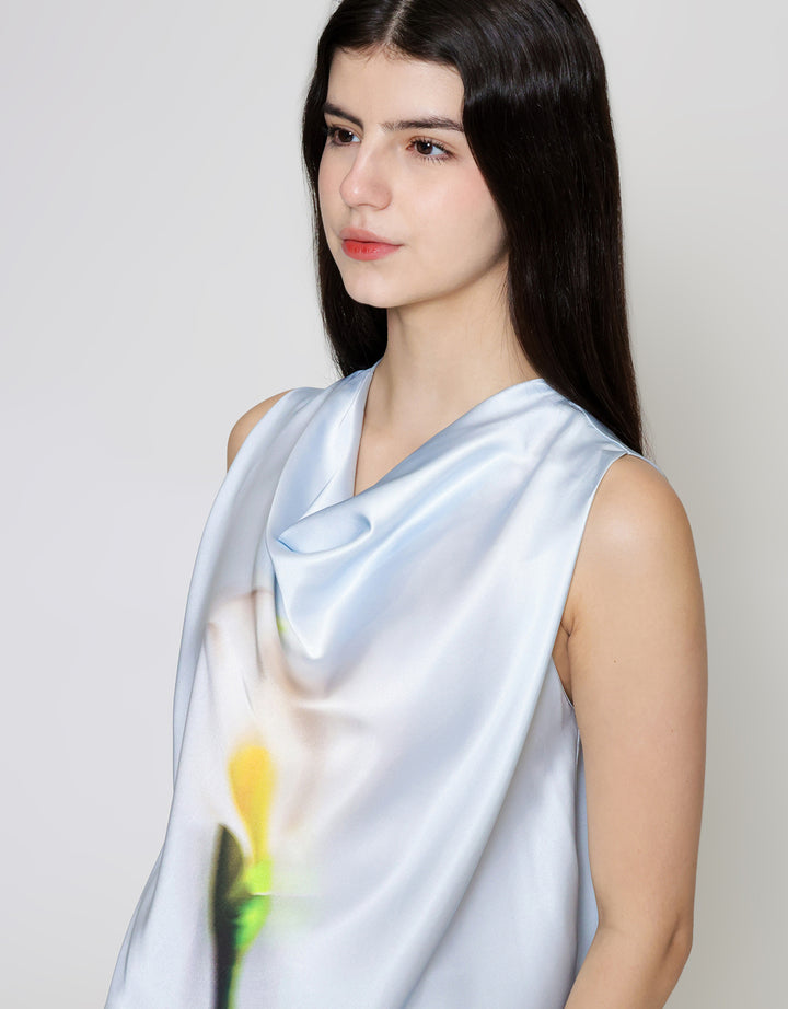 ZES Drappery Neck Flower Blouse Wanita MPRWT009