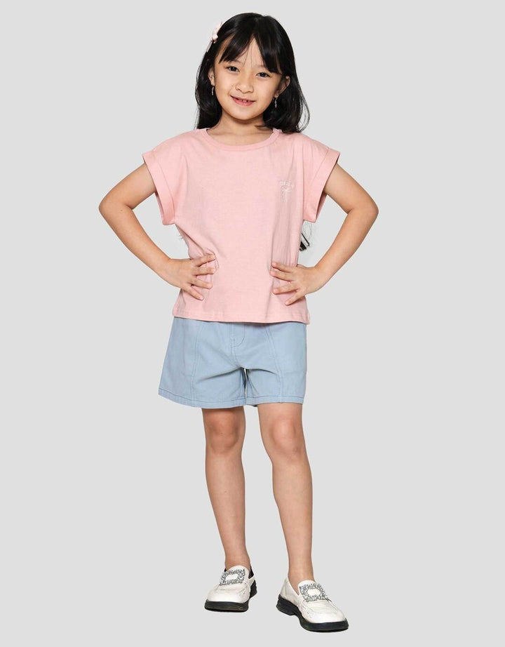 Little M Enzyme Lengan Lipat Kaos Anak Perempuan