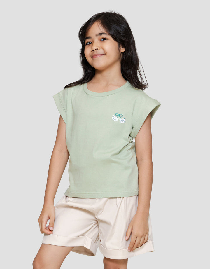Little M Enzyme Lengan Lipat Kaos Anak Perempuan