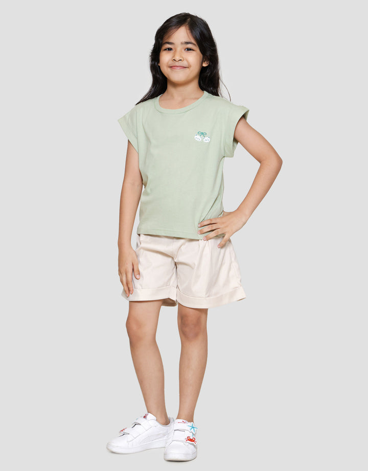 Little M Enzyme Lengan Lipat Kaos Anak Perempuan