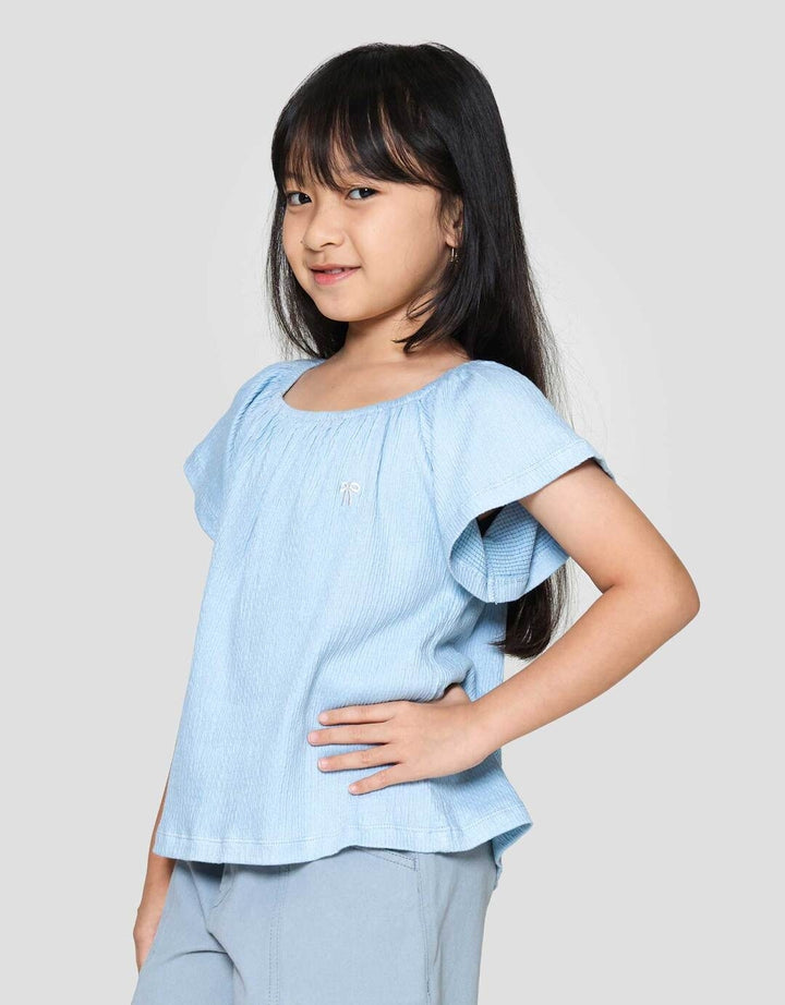 Little M Gathered Lengan Flare Kaos Lengan Pendek Anak Perempuan