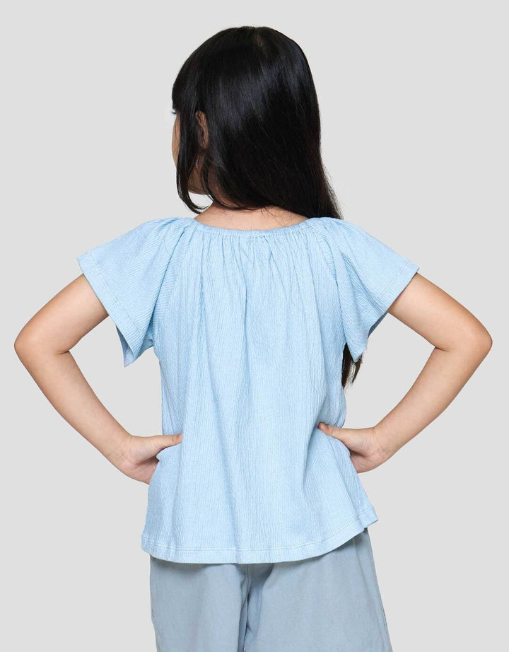 Little M Gathered Lengan Flare Kaos Lengan Pendek Anak Perempuan