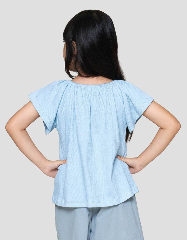 Little M Gathered Lengan Flare Kaos Lengan Pendek Anak Perempuan