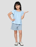 Little M Gathered Lengan Flare Kaos Lengan Pendek Anak Perempuan