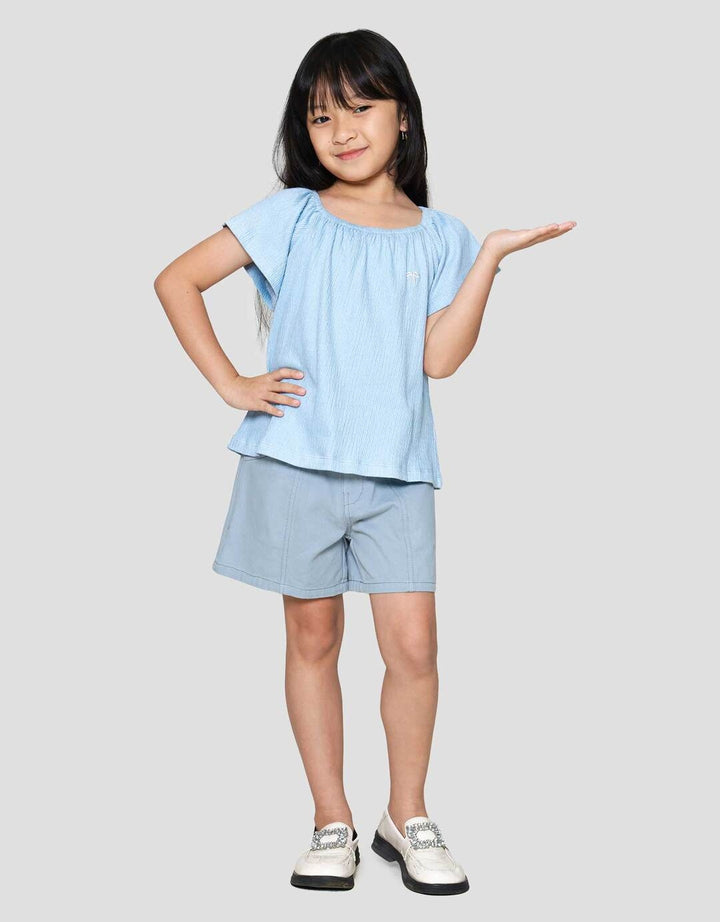 Little M Gathered Lengan Flare Kaos Lengan Pendek Anak Perempuan