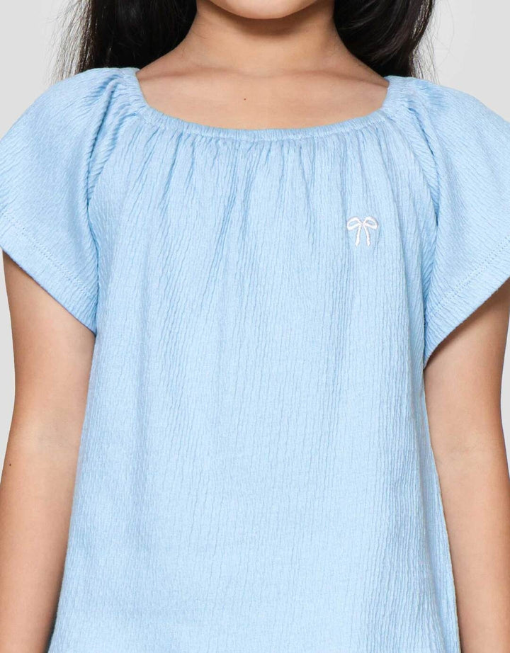 Little M Gathered Lengan Flare Kaos Lengan Pendek Anak Perempuan