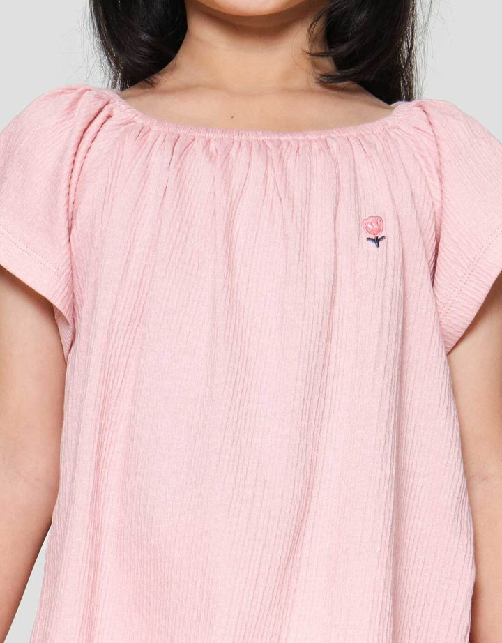 Little M Gathered Kaos Lengan Pendek Anak Perempuan