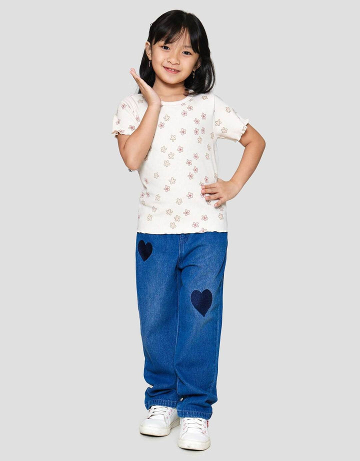 Little M Rib Bordir Bonjour Mon Ami Kaos Anak Perempuan