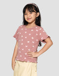 Little M Rib Print Pita Print Kaos Lengan Pendek Anak Perempuan