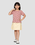 Little M Rib Print Pita Print Kaos Lengan Pendek Anak Perempuan