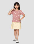 Little M Rib Print Pita Print Kaos Lengan Pendek Anak Perempuan