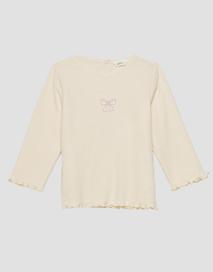 Little M Rib Bordir Bonjour Mon Ami Kaos Anak Perempuan