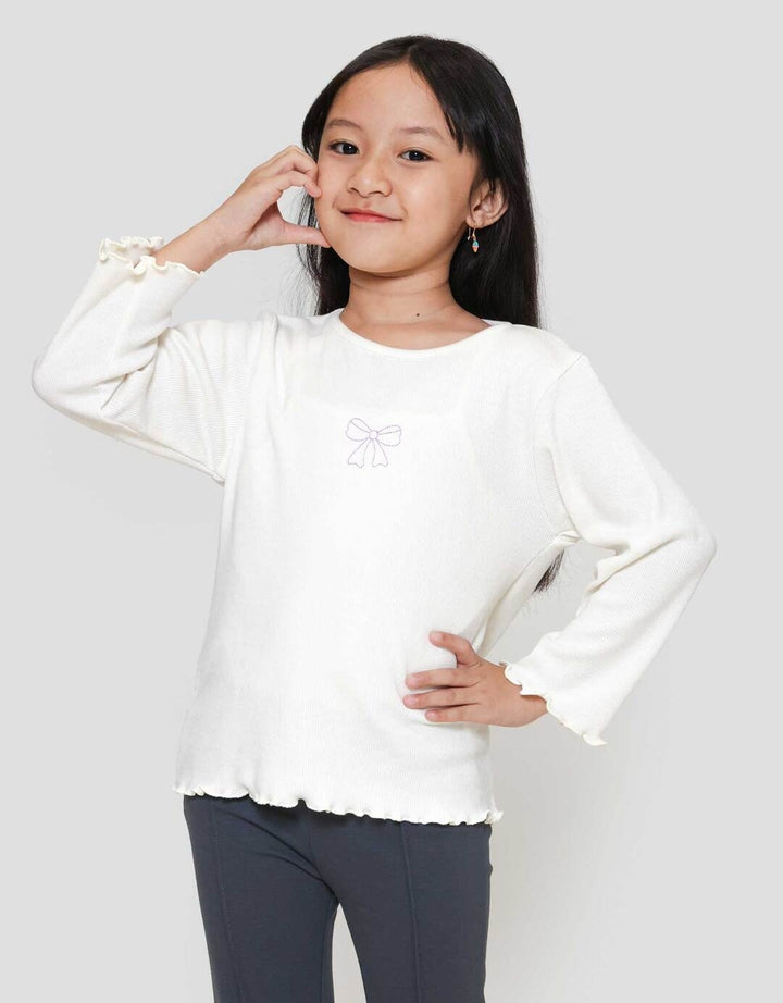 Little M Rib Bordir Bonjour Mon Ami Kaos Anak Perempuan