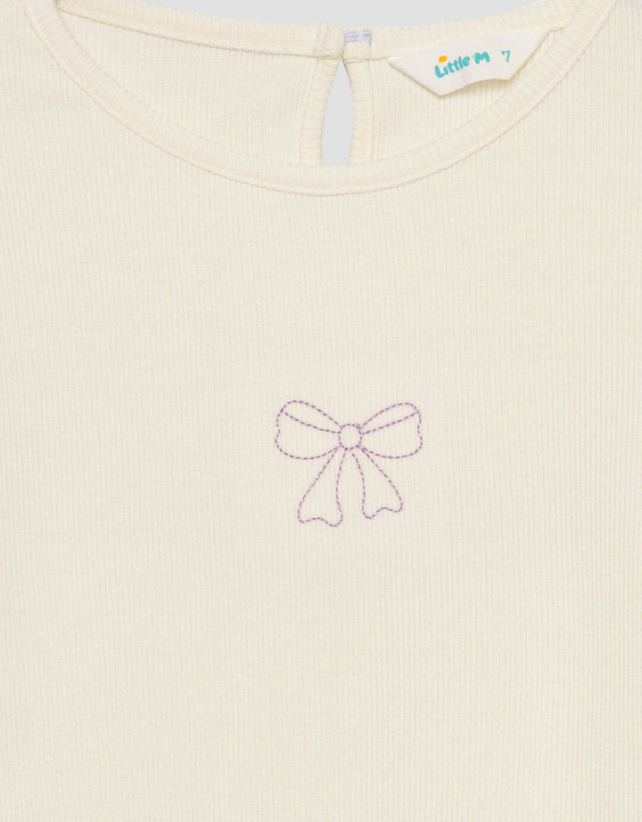 Little M Rib Bordir Bonjour Mon Ami Kaos Anak Perempuan
