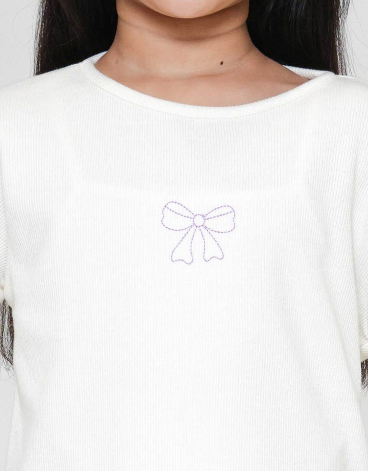 Little M Rib Bordir Bonjour Mon Ami Kaos Anak Perempuan