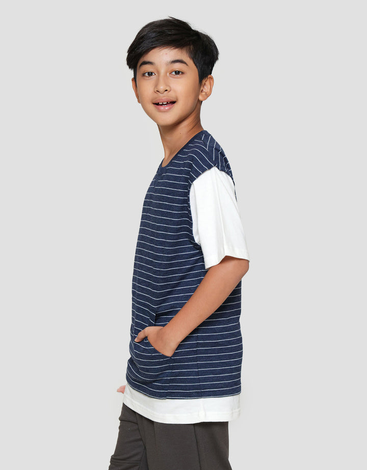 Nevada Stripes 2 Pcs Look Alike Contrast Solid Kaos Anak Laki-laki