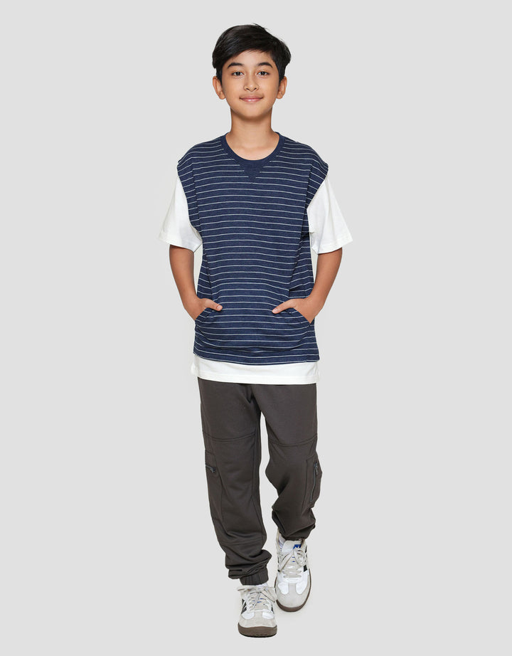 Nevada Stripes 2 Pcs Look Alike Contrast Solid Kaos Anak Laki-laki