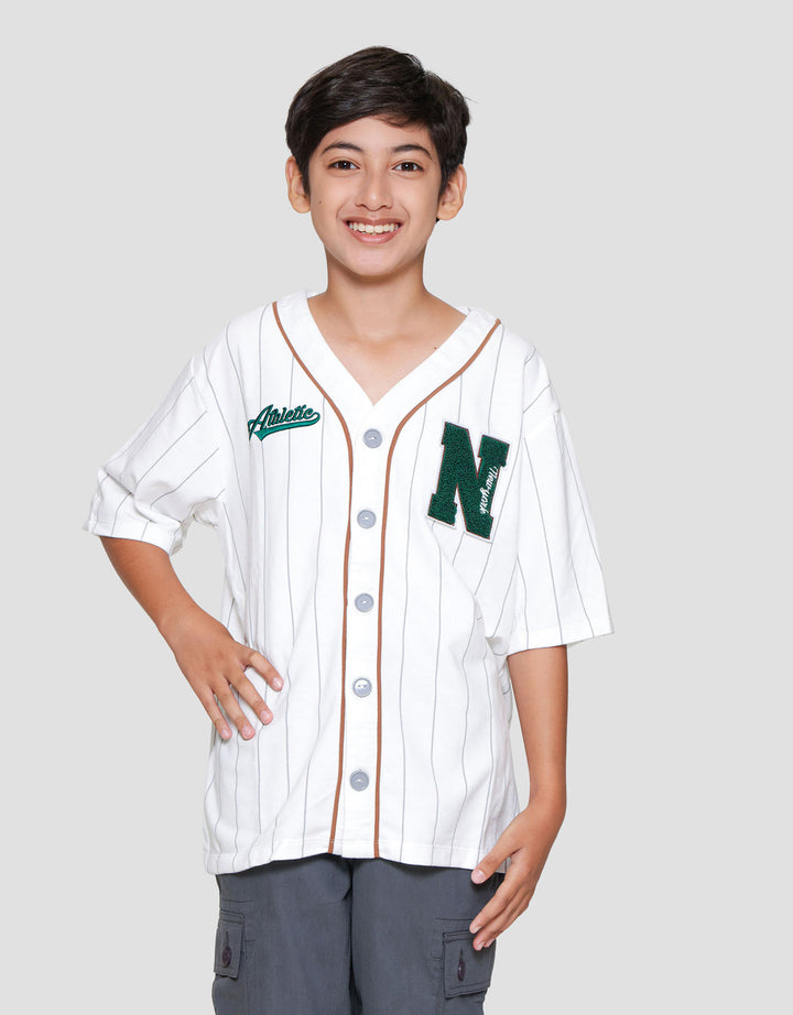 Nevada Buttoned Down Baseball Stripes Chenille Kemeja Anak Laki-laki