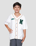 Nevada Buttoned Down Baseball Stripes Chenille Kemeja Anak Laki-laki
