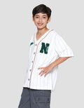 Nevada Buttoned Down Baseball Stripes Chenille Kemeja Anak Laki-laki
