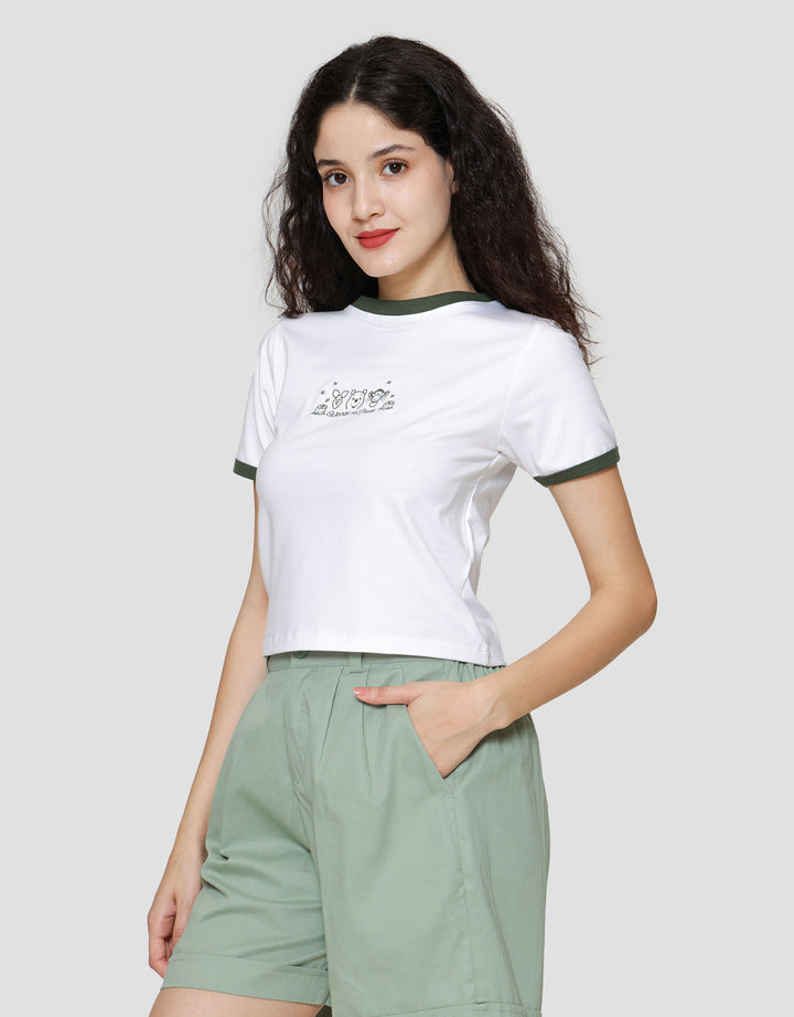 Disney Print Embro Winnie The Pooh Kaos Lengan Pendek Wanita