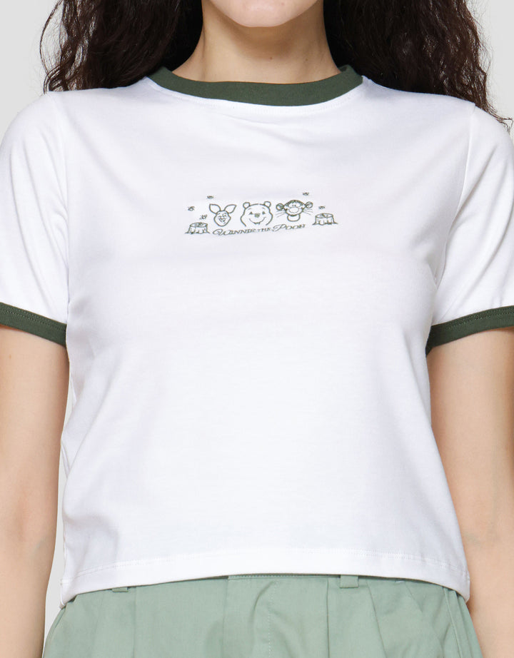 Disney Print Embro Winnie The Pooh Kaos Lengan Pendek Wanita