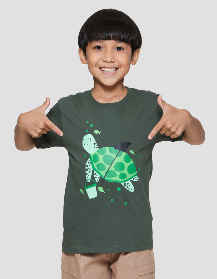 Little M Turtle Print Kaos Lengan Pendek Anak Laki-laki