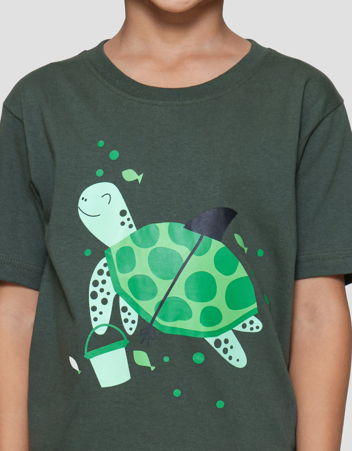 Little M Turtle Print Kaos Lengan Pendek Anak Laki-laki