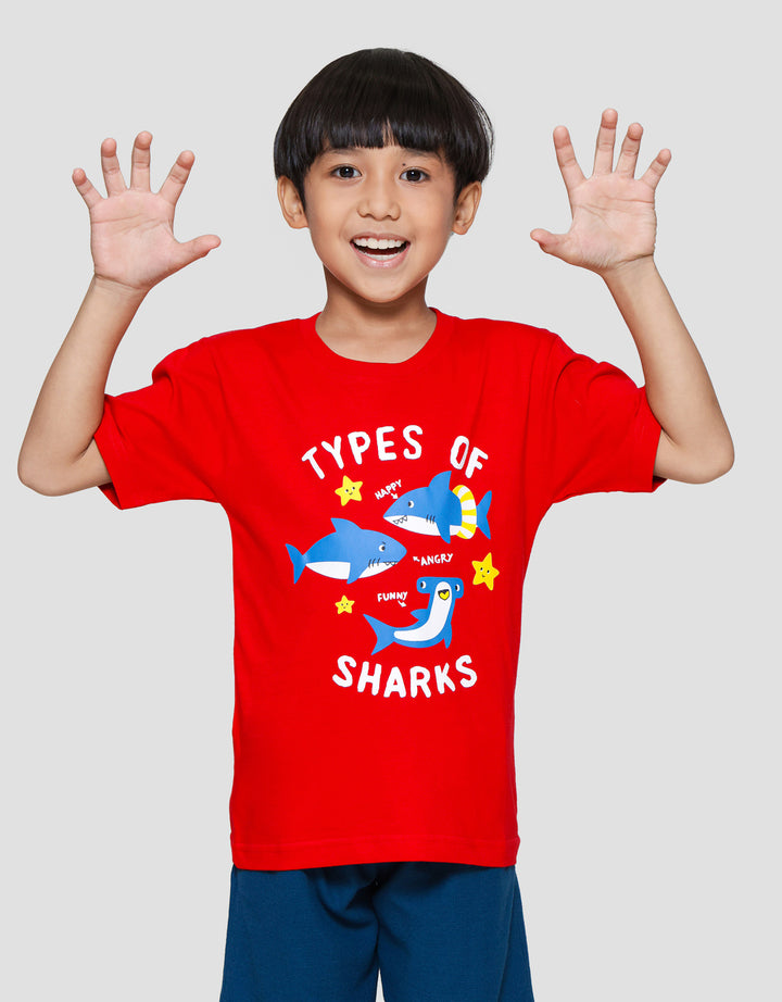 Little M Type Of Shark Print Kaos Lengan Pendek Anak Laki-laki