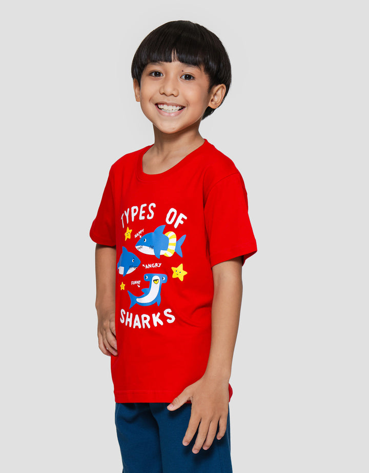 Little M Type Of Shark Print Kaos Lengan Pendek Anak Laki-laki